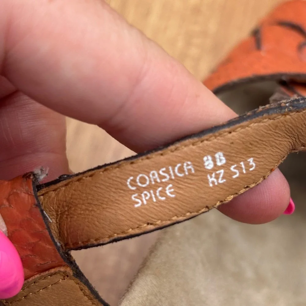 Earthie‎ Corsica Wedge Sandals Womens 8B Spice Orange Leather Snakeskin Braided